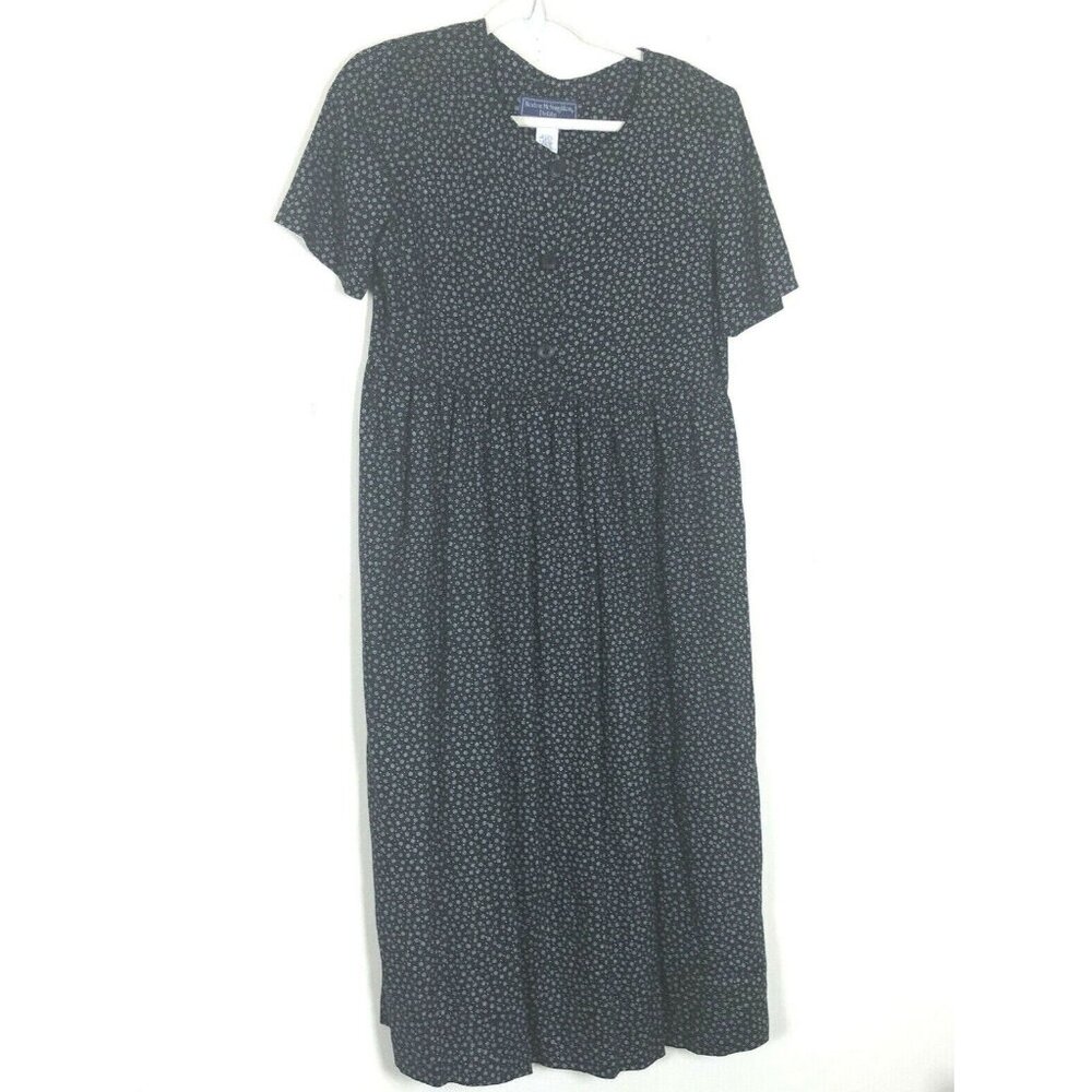 Norton McNaughton 10P Maxi Dress Floral  Button Front Short Sleeve High Waist